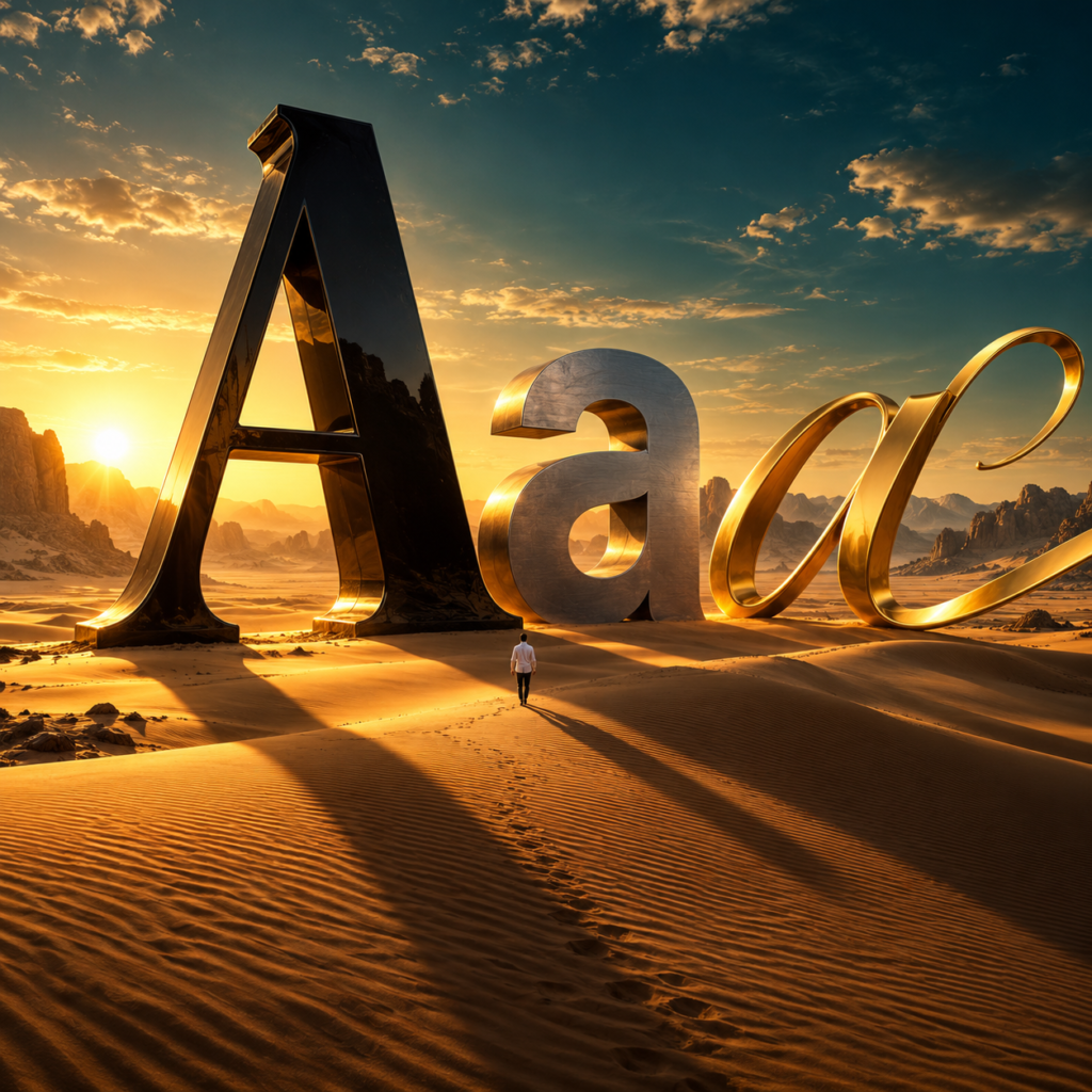 Giant serif, sans serif and script letters showing Canva fonts that go well together in a desert